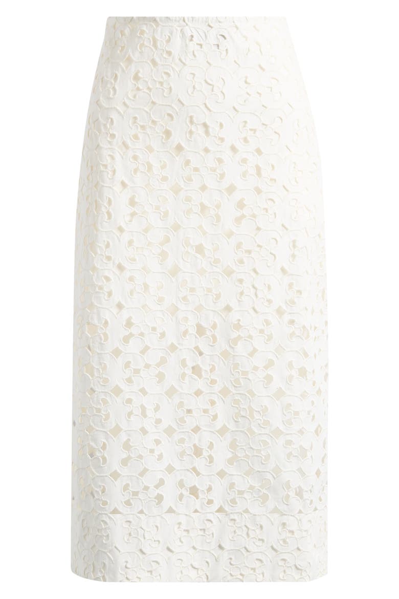 Nokkeluus Keidas Semi Sheer Broderie Anglaise Midi Skirt, Alternate, color, OFF-WHITE