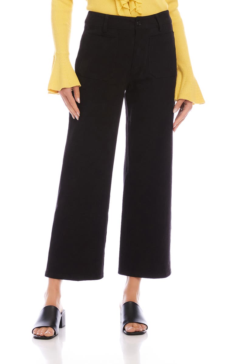 Karen Kane Lauren Patch Pocket Crop Wide Leg Pants, Main, color, Black