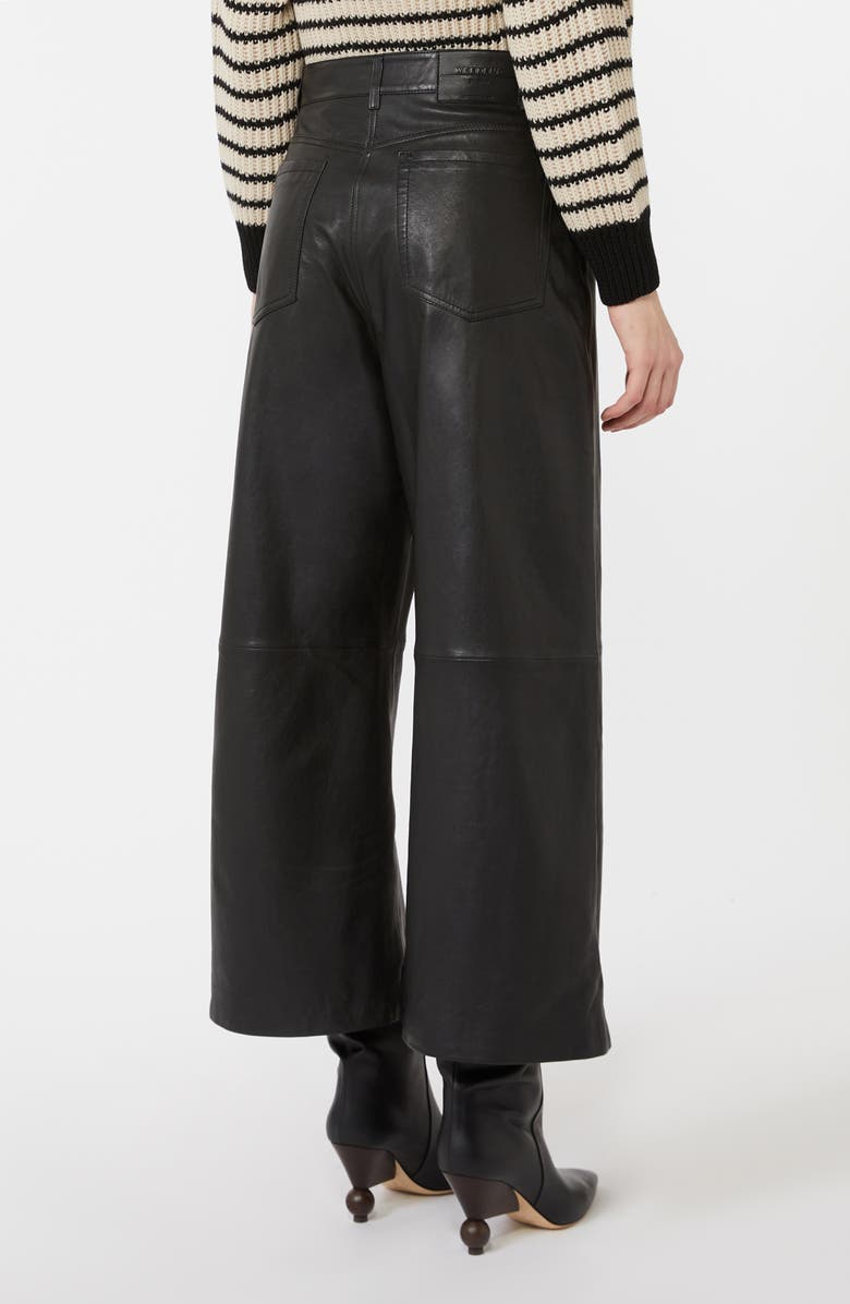 Weekend Max Mara Blanc Crop Wide Leg Leather Pants, Alternate, color, Black