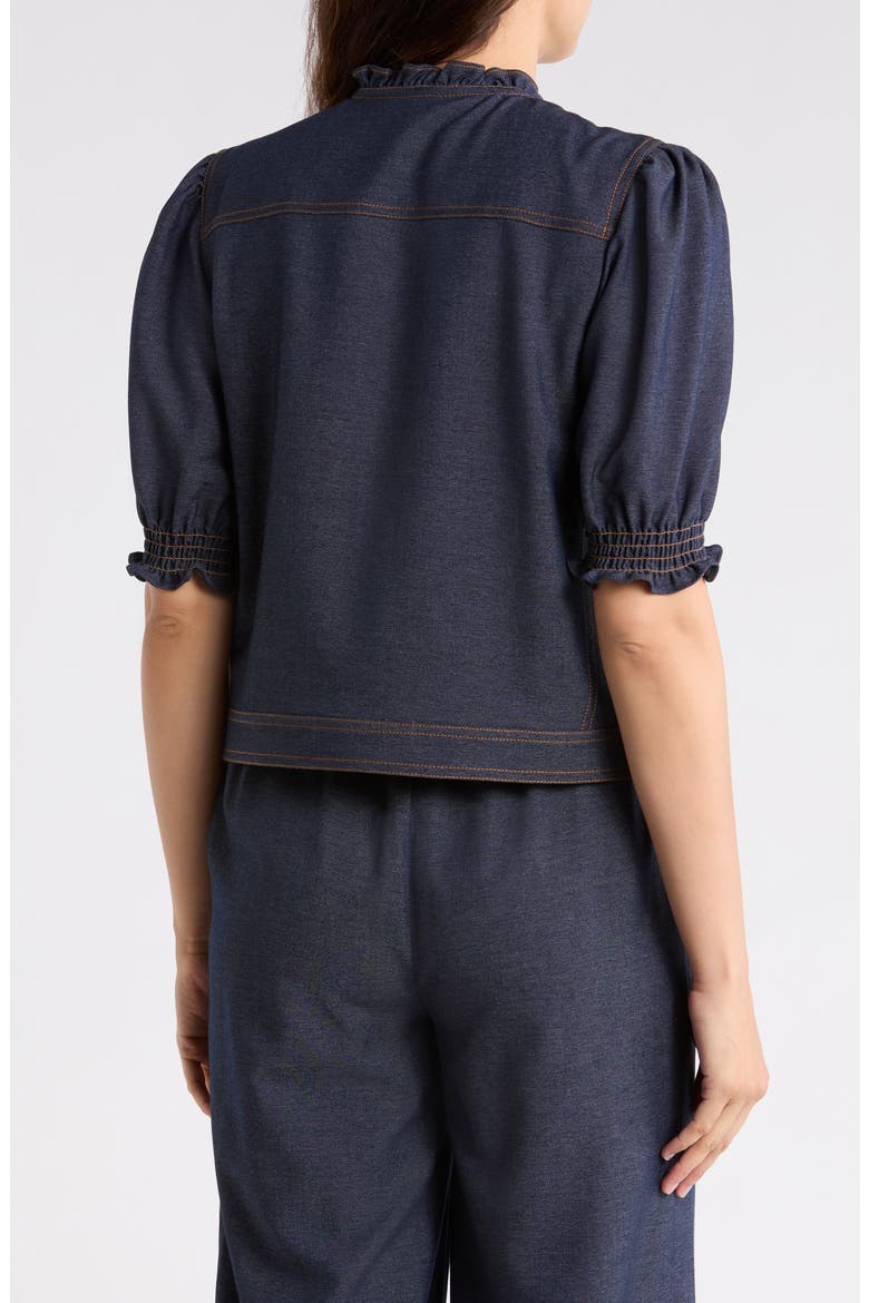 Ruffle Neck Puff Sleeve Top, Alternate, color, INDIGO BLUE
