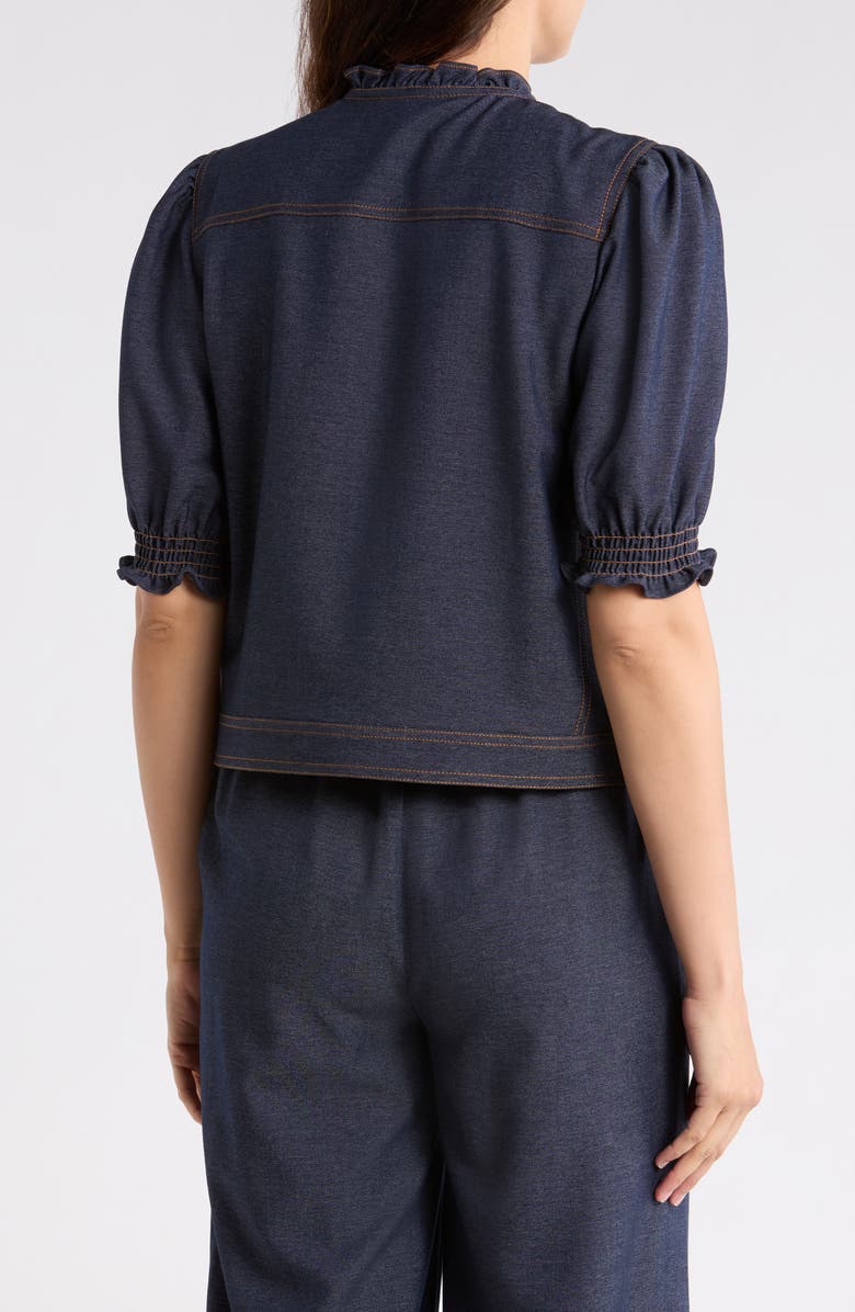 Gemma + Jane Ruffle Neck Puff Sleeve Top, Alternate, color, Indigo Blue