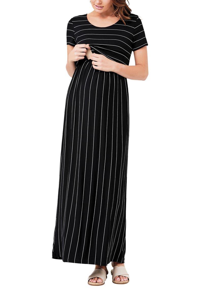 Maxi Crop Top Nursing Dress, Alternate, color, Black / Flint