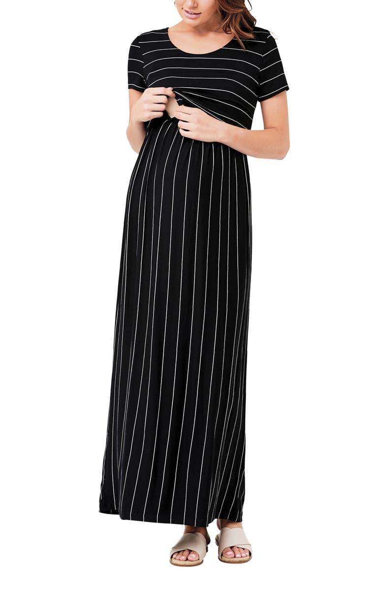 Ripe Maternity Maxi Crop Top Nursing Dress Black / Flint, Alternate, color, Black / Flint