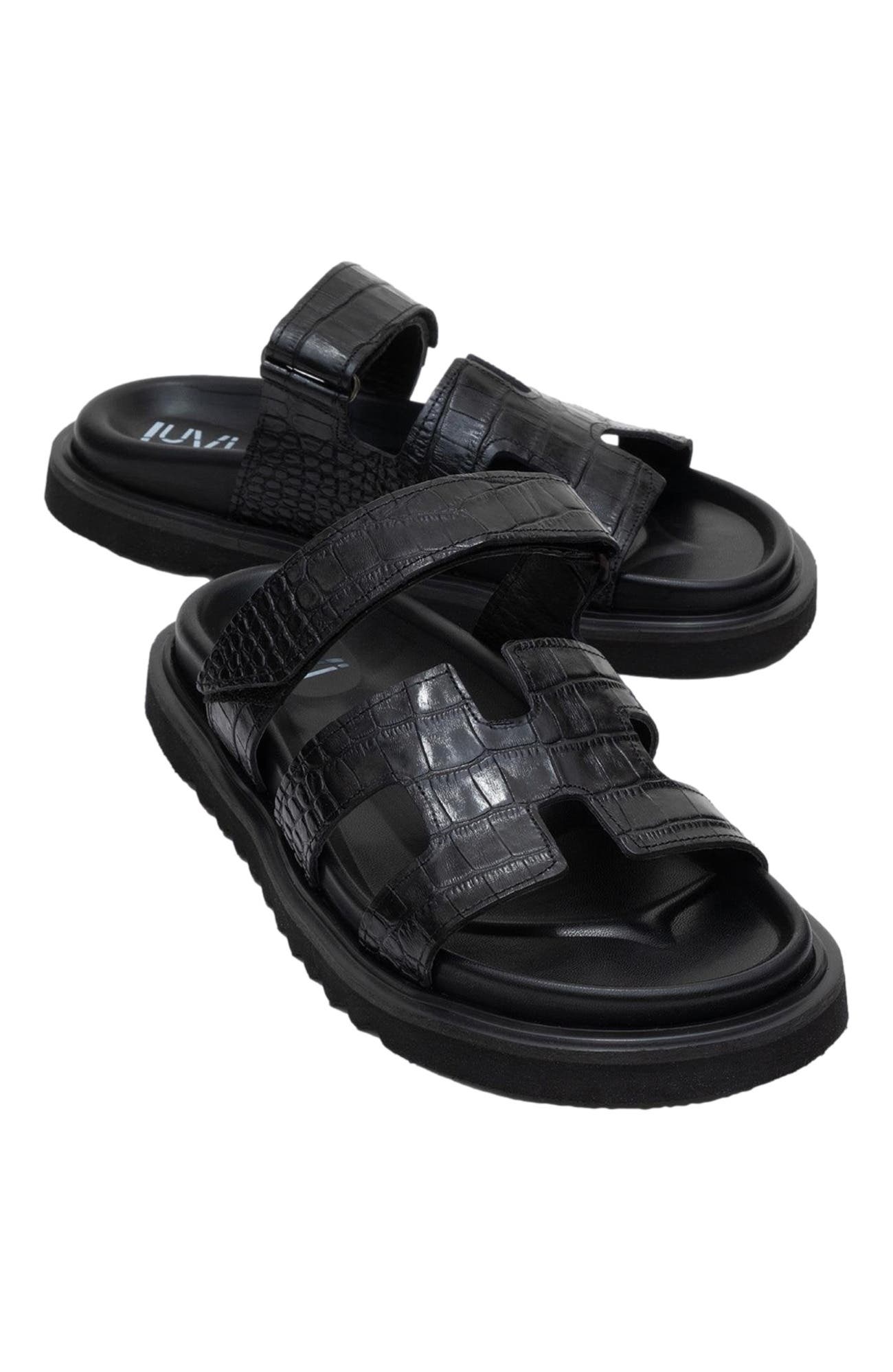 Forever & Always Shoes Loana Leather Slide Sandal, Main, color, Black Leather