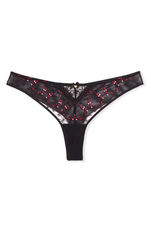 Etam Conquete Rouge Embroidered Tulle Tanga In Black
