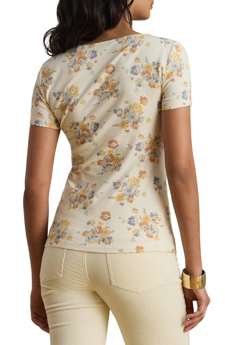 Lauren Ralph Lauren Floral Square Neck Stretch Cotton Jersey Top, Alternate, color, Cream/ Multi