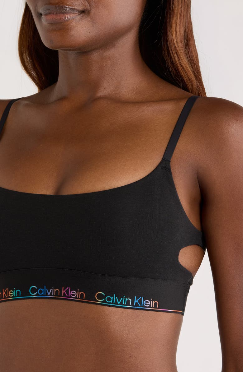 Calvin Klein Icon Pride Cotton Blend Bralette, Alternate, color, Black