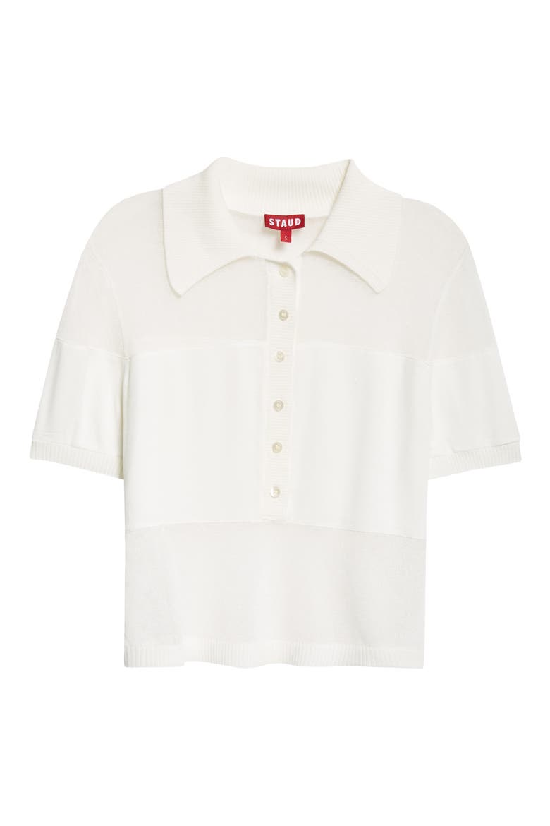Quaint Short Sleeve Cotton Blend Polo Sweater, Alternate, color, WHITE