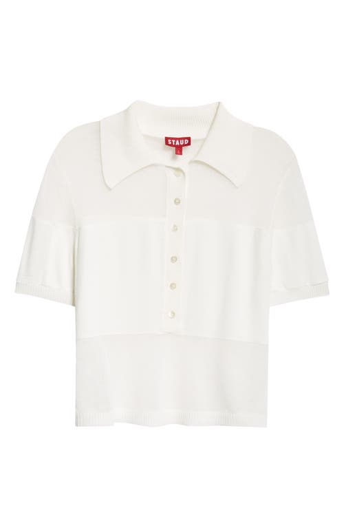 Staud Quaint Short Sleeve Cotton Blend Polo Sweater In White