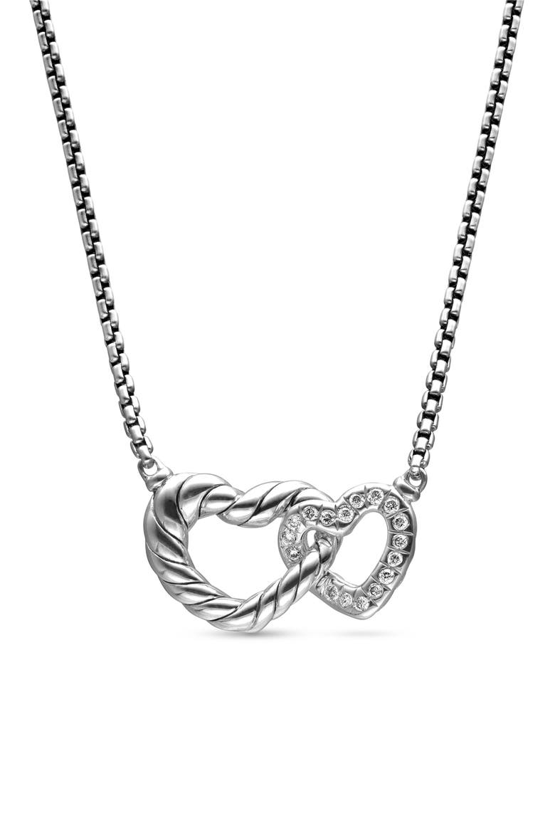 Double Heart Pendant Necklace, Main, color, STERLING SILVER