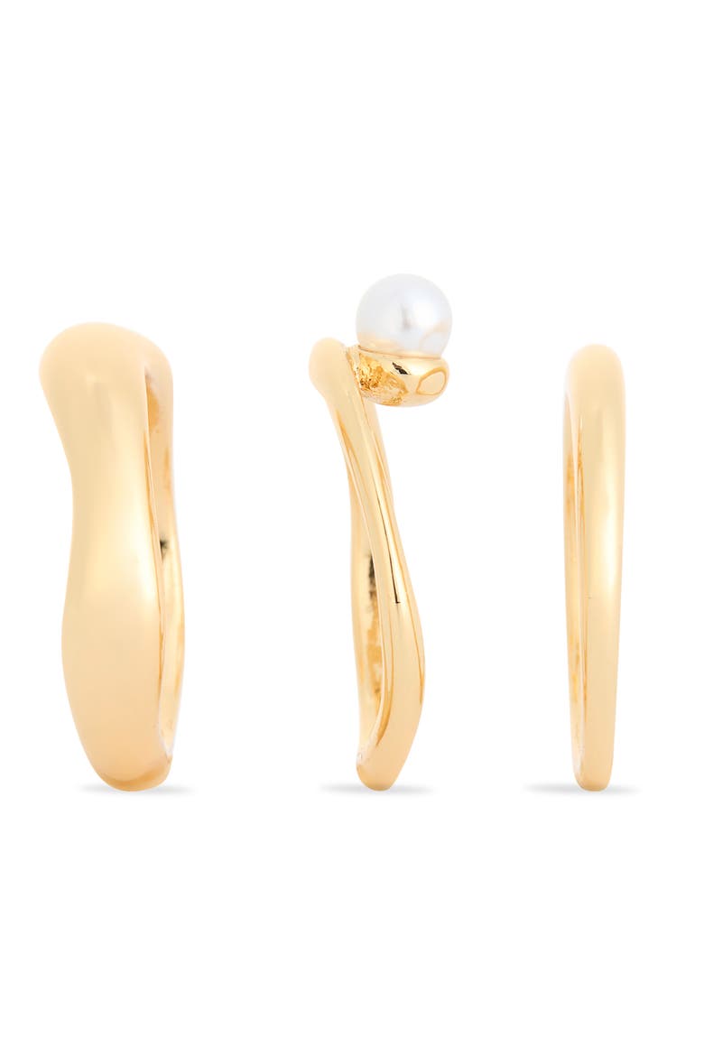 Set of 3 Faux Pearl Organic Band Rings, Alternate, color, WHITE- GOLD