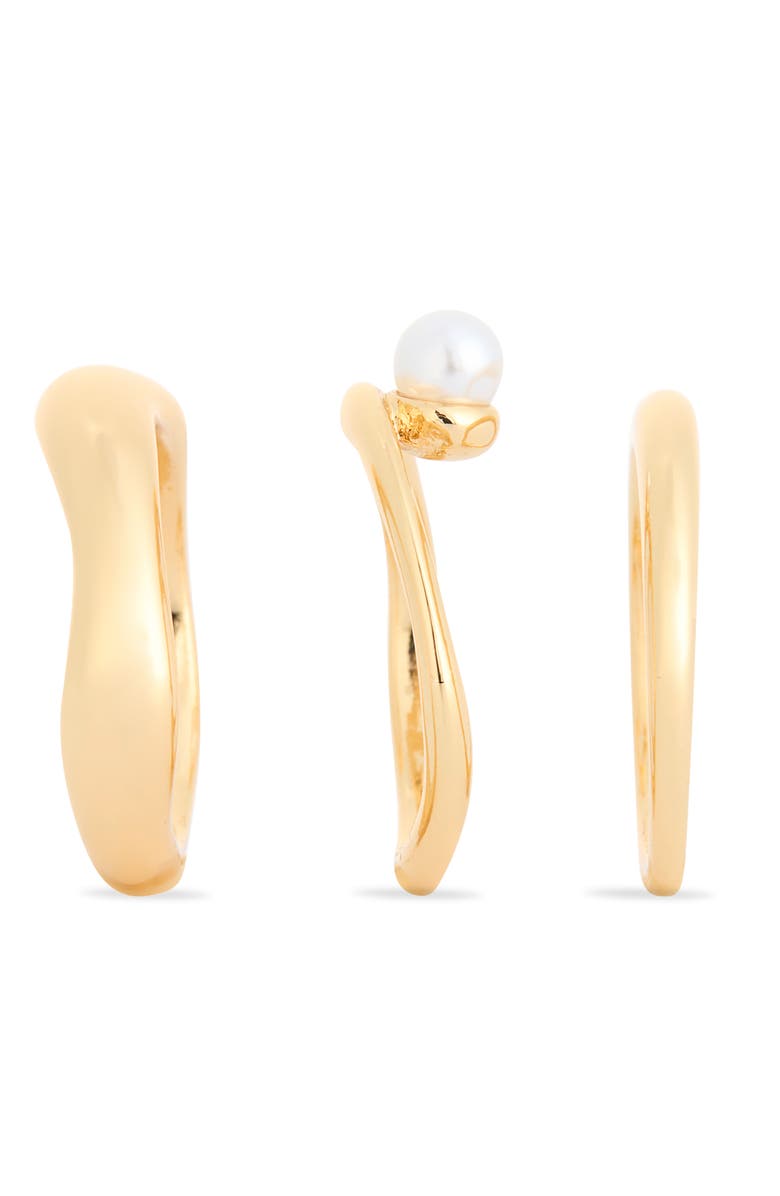 NORDSTROM RACK Set of 3 Faux Pearl Organic Band Rings, Alternate, color, White- Gold
