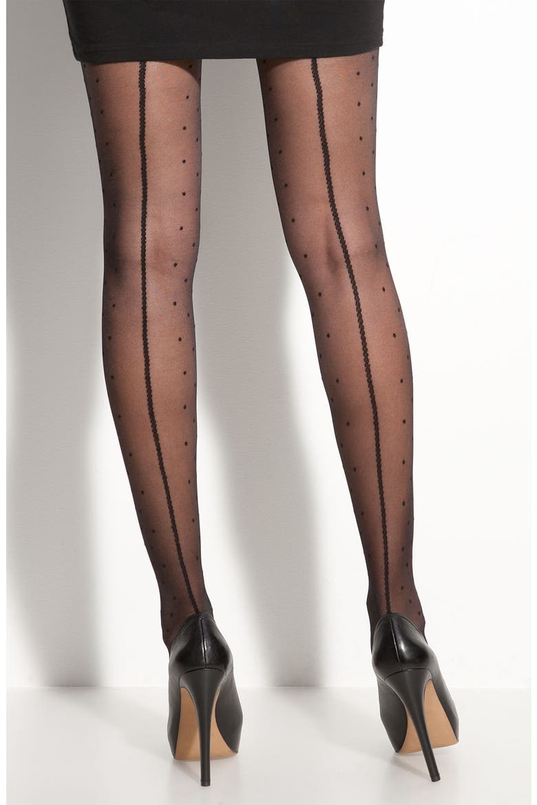 'Back Seam Dot' Stockings, Main, color, BLACK