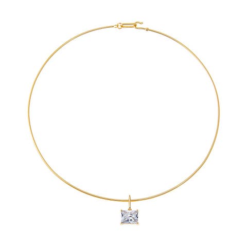 Colored CZ Emerald Charm Solid Thin Wire Choker Necklace