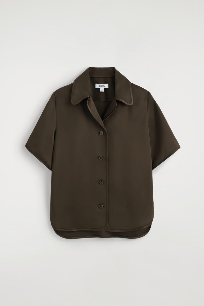 Contrast-piped Satin Shirt, Alternate, color, BROWN