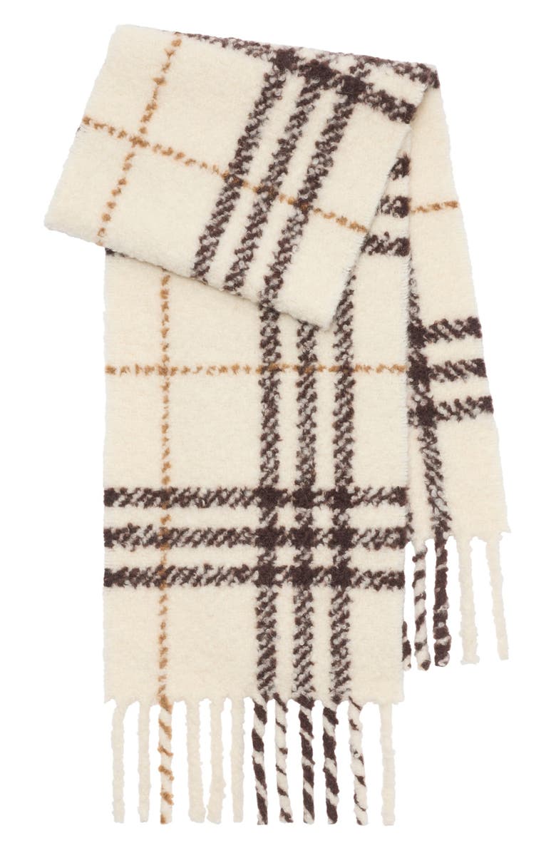 Burberry Check Alpaca & Wool Blend Bouclé Fringe Scarf, Alternate, color, Pebble White