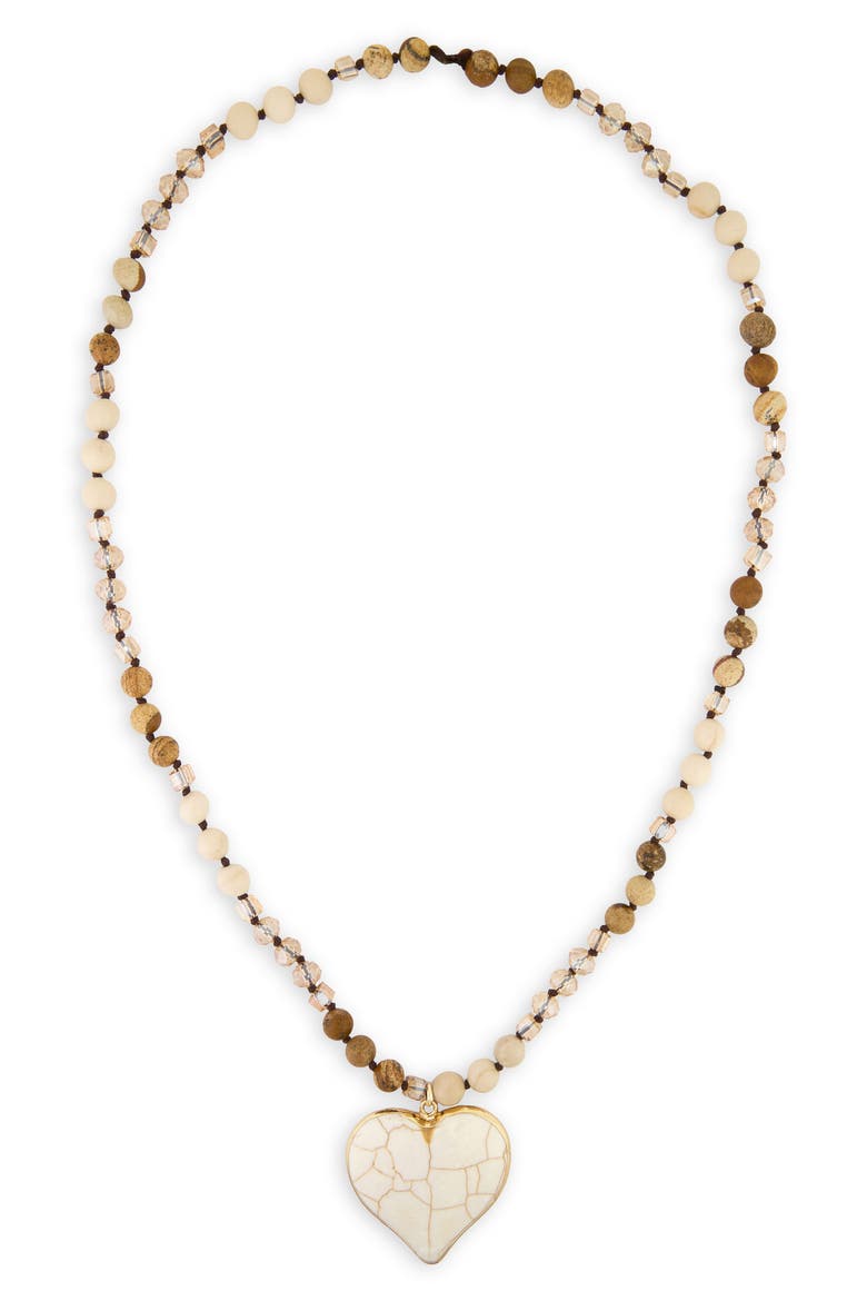 Beaded Heart Pendant Necklace, Main, color, BEIGE