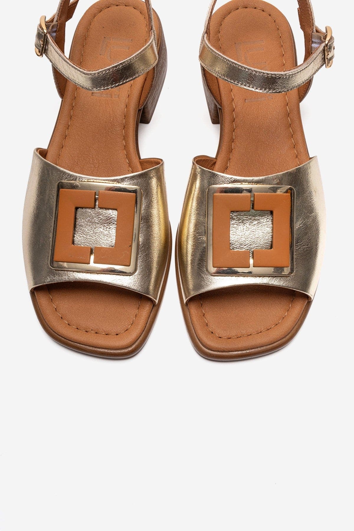 Forever & Always Shoes Svelte Leather Buckle Sandal, Alternate, color, Gold