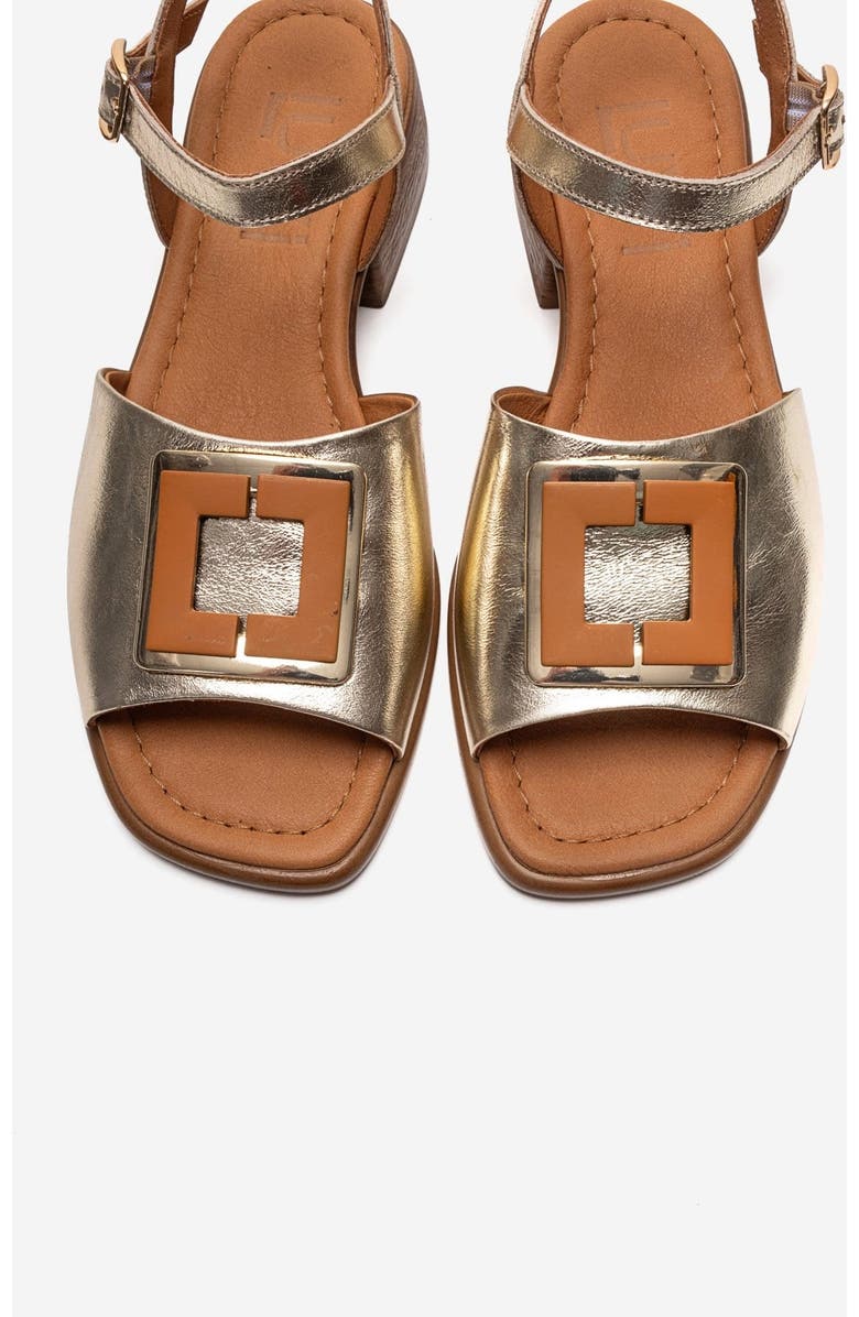 Forever & Always Shoes Svelte Leather Buckle Sandal, Alternate, color, Gold