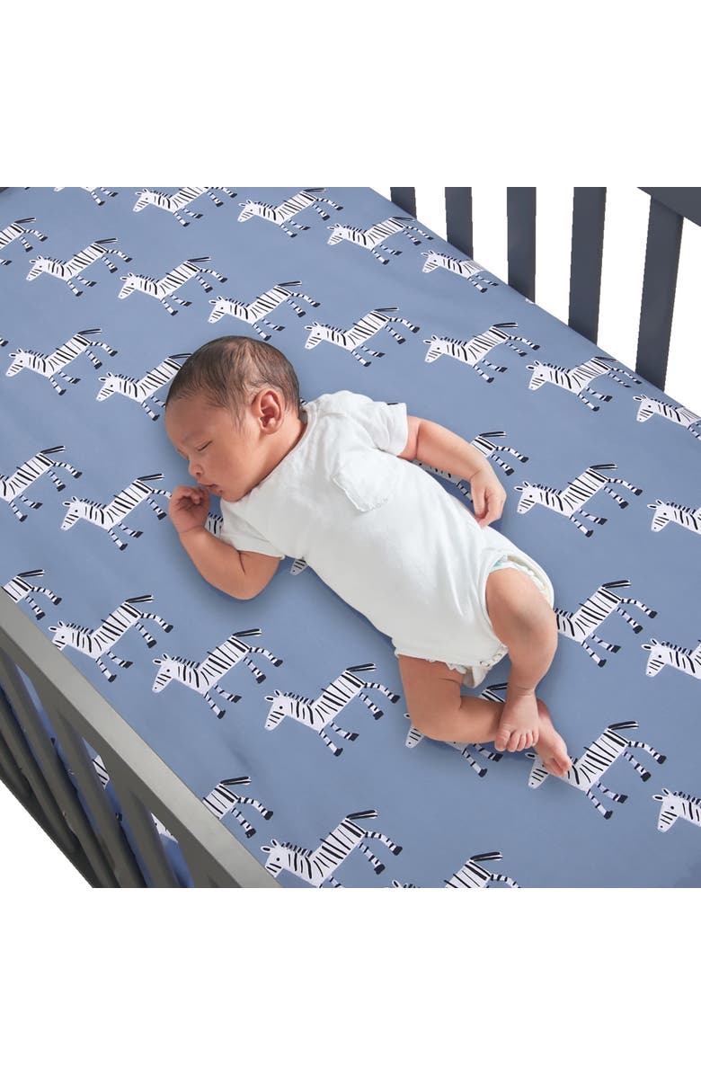 Lambs & Ivy Signature Zebra Organic Cotton Breathable Fitted Crib Sheet, Alternate, color, Blue