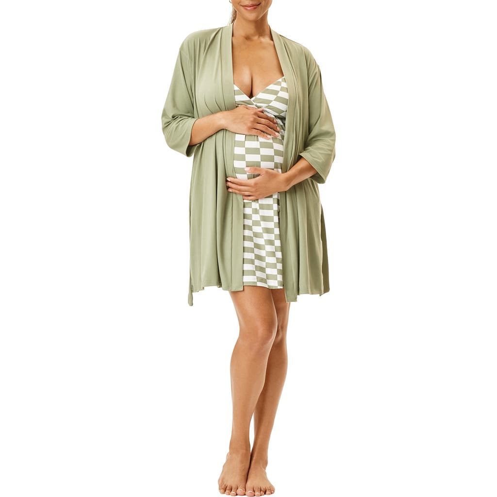 Motherhood Maternity Maternity Robe And Nursing Chemise Sleep Set With Baby Swaddle