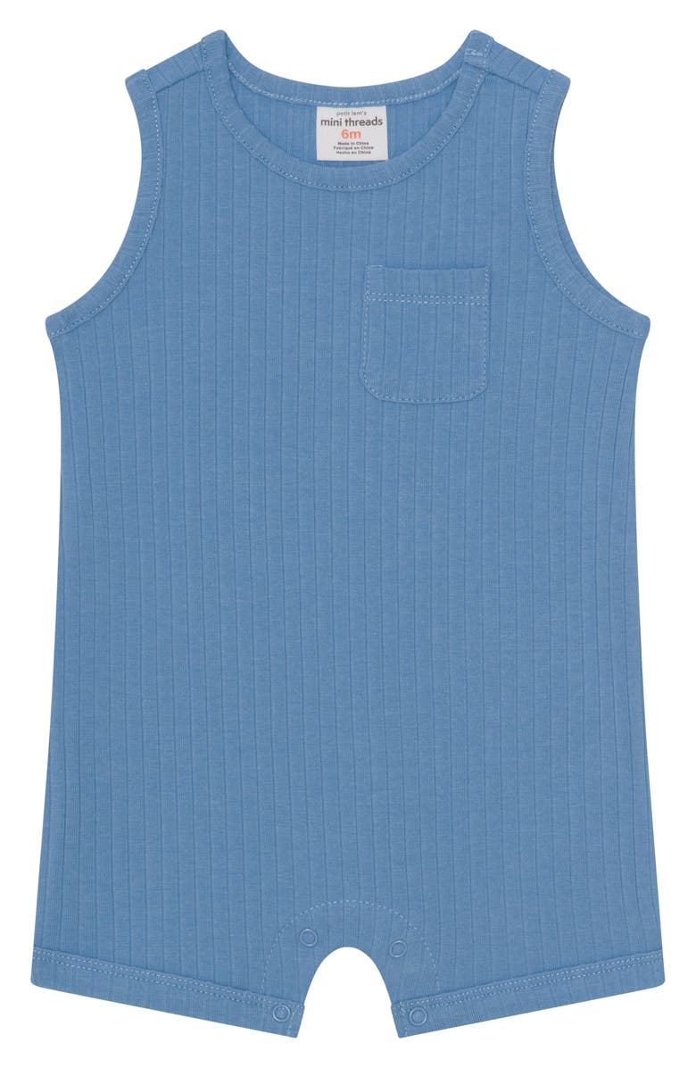 PL Baby by Petit Lem Core 4-Pack Rib Rompers, Alternate, color, Blue