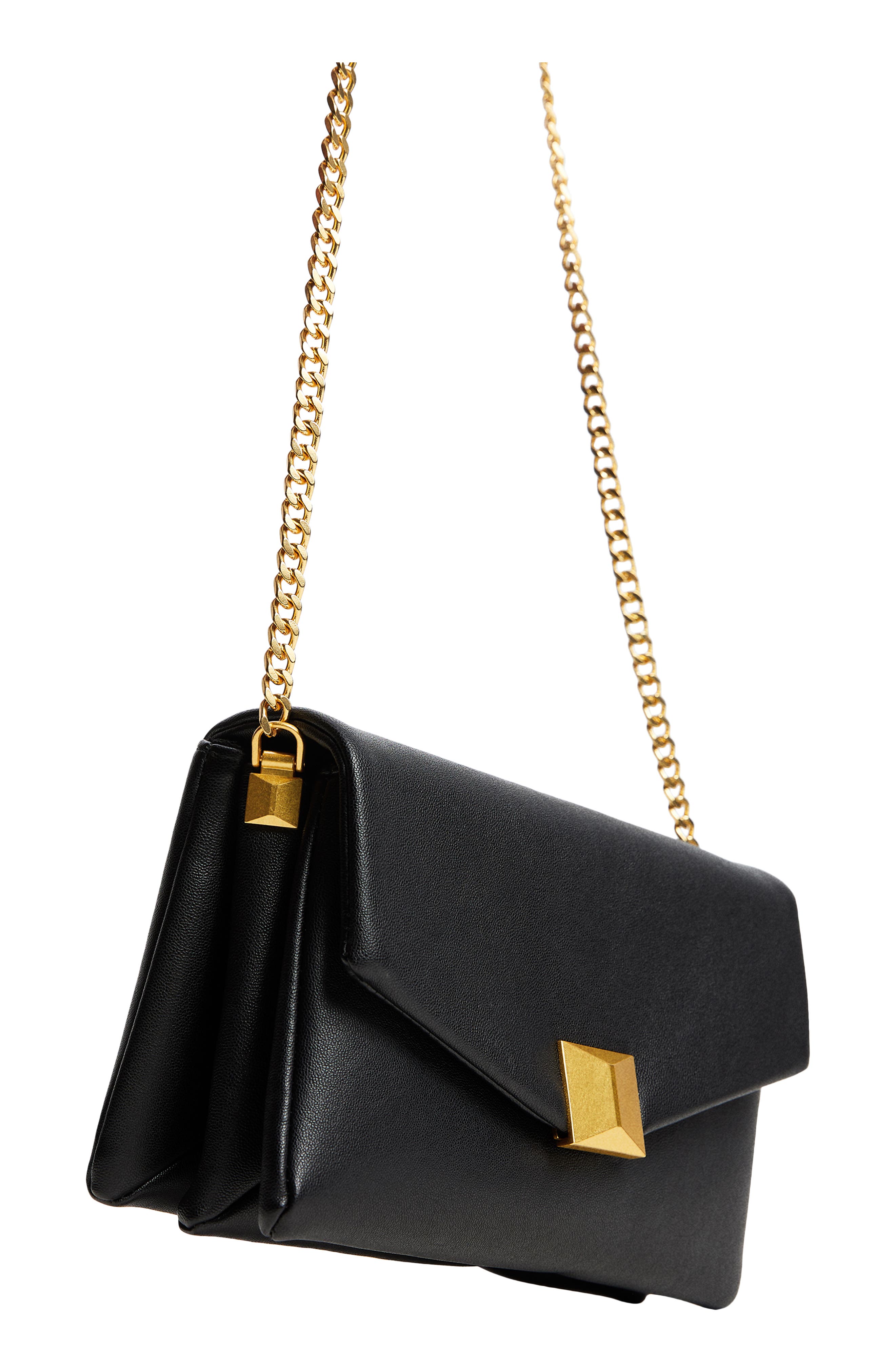MANGO Faux Leather Flap Chain Crossbody Bag, Main, color, 