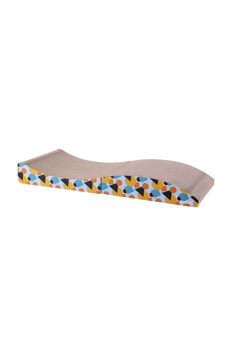 The Licker Store Eero Modern Cardboard Foldable Lounge Cat Scratcher with Catnip, Main, color, Blue/Orange