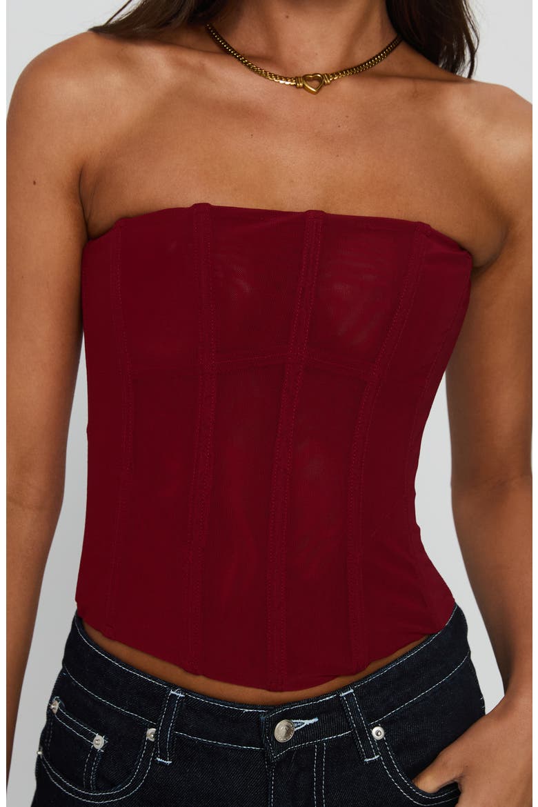 Oscuro Strapless Mesh Corset Top, Alternate, color, BERRY