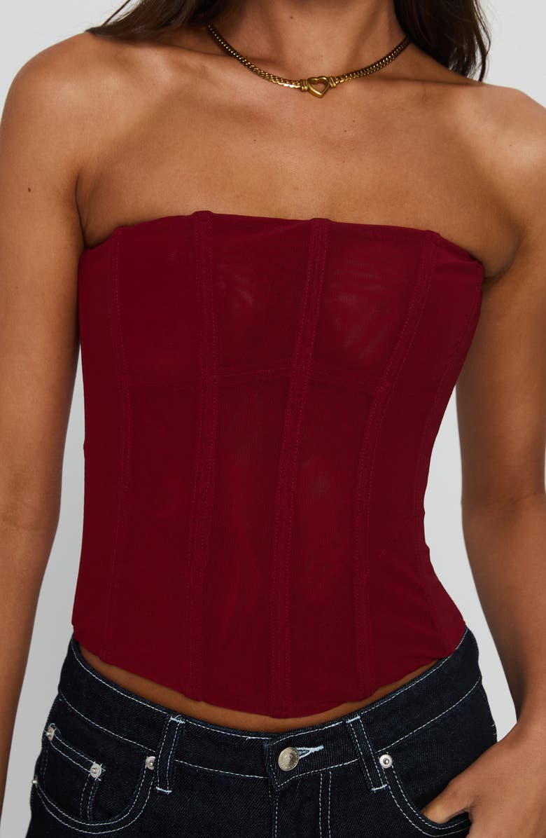 Princess Polly Oscuro Strapless Mesh Corset Top, Alternate, color, Berry