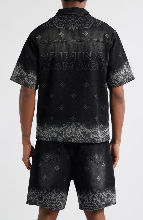 Shop Criminal Damage Laser Print Denim Short Sleeve Snap-up Shirt
