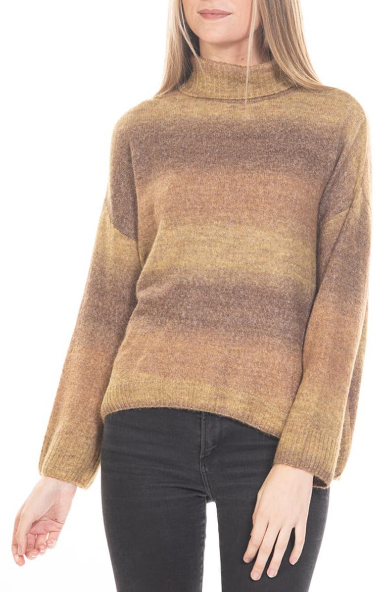 RAIN AND ROSE Ombre Stripe Turtleneck Pullover Sweater, Main, color,
