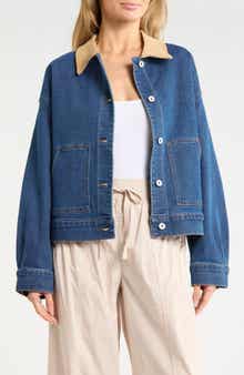 Sanctuary Corduroy Collar Denim Crop Utility Jacket