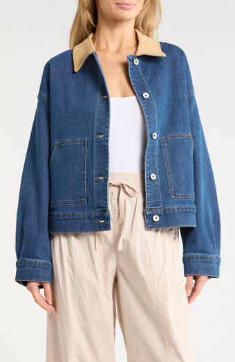 Sanctuary Corduroy Collar Denim Crop Utility Jacket