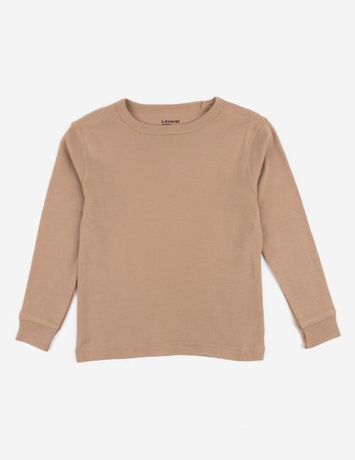 Leveret Kids Long Sleeve T-shirt, 100% Cotton, Solid Colors In Brown