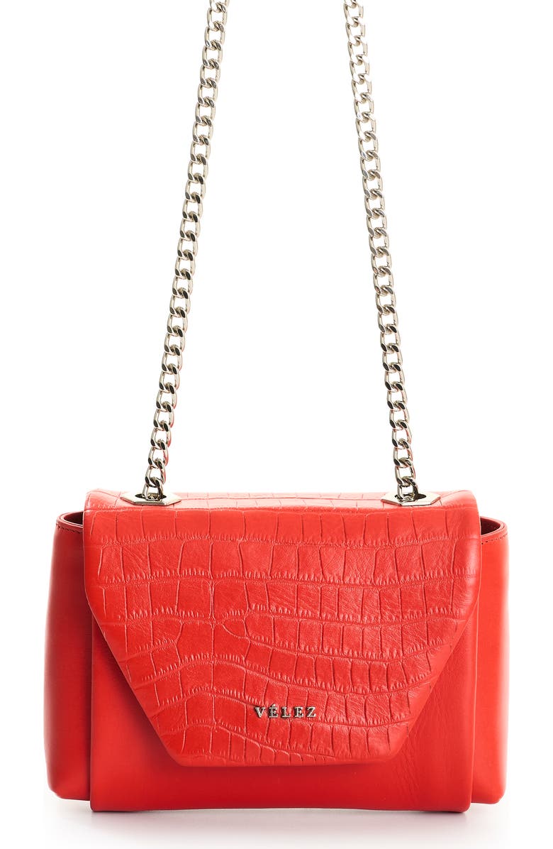 Velez Leather Crossbody Bag with Chain, Main, color, Red