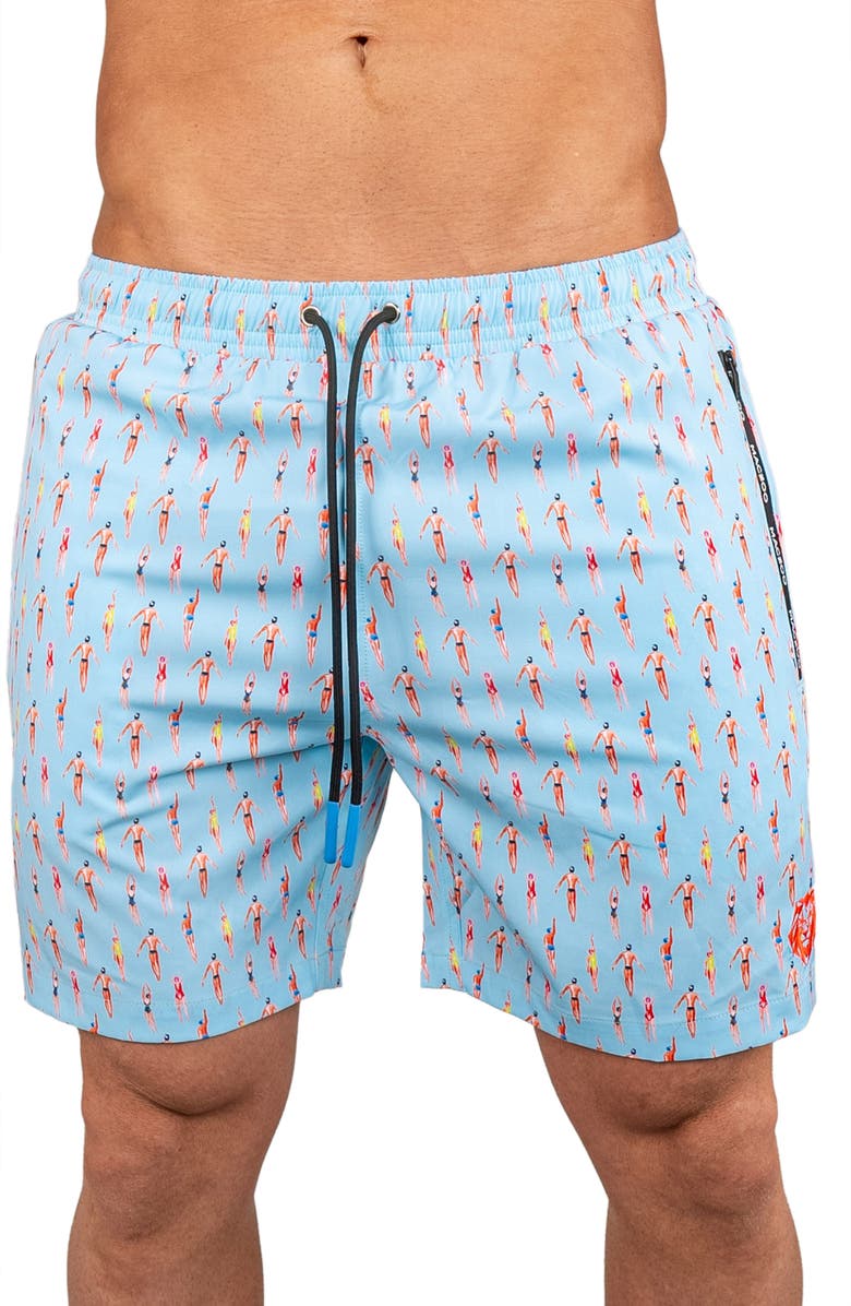 Maceoo Swim Lion Pool Swim Trunks, Main, color, Blue