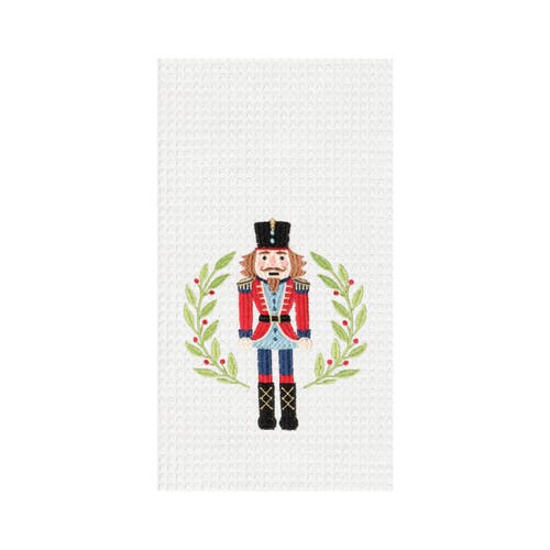 C & F Home C&f Home Christmas Nutcracker Wreath Embroidered Waffle Weave Kitchen Dishtowel In White