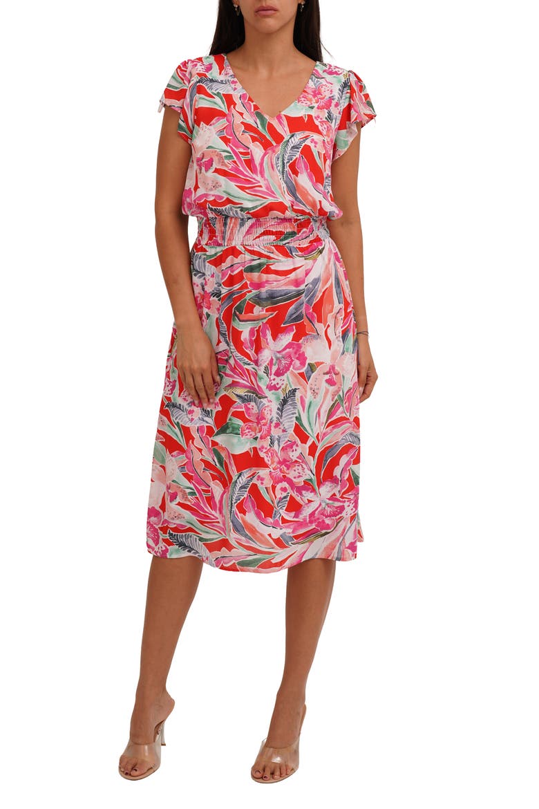 Flutter Sleeve Midi Dress, Main, color, MAGDALENA