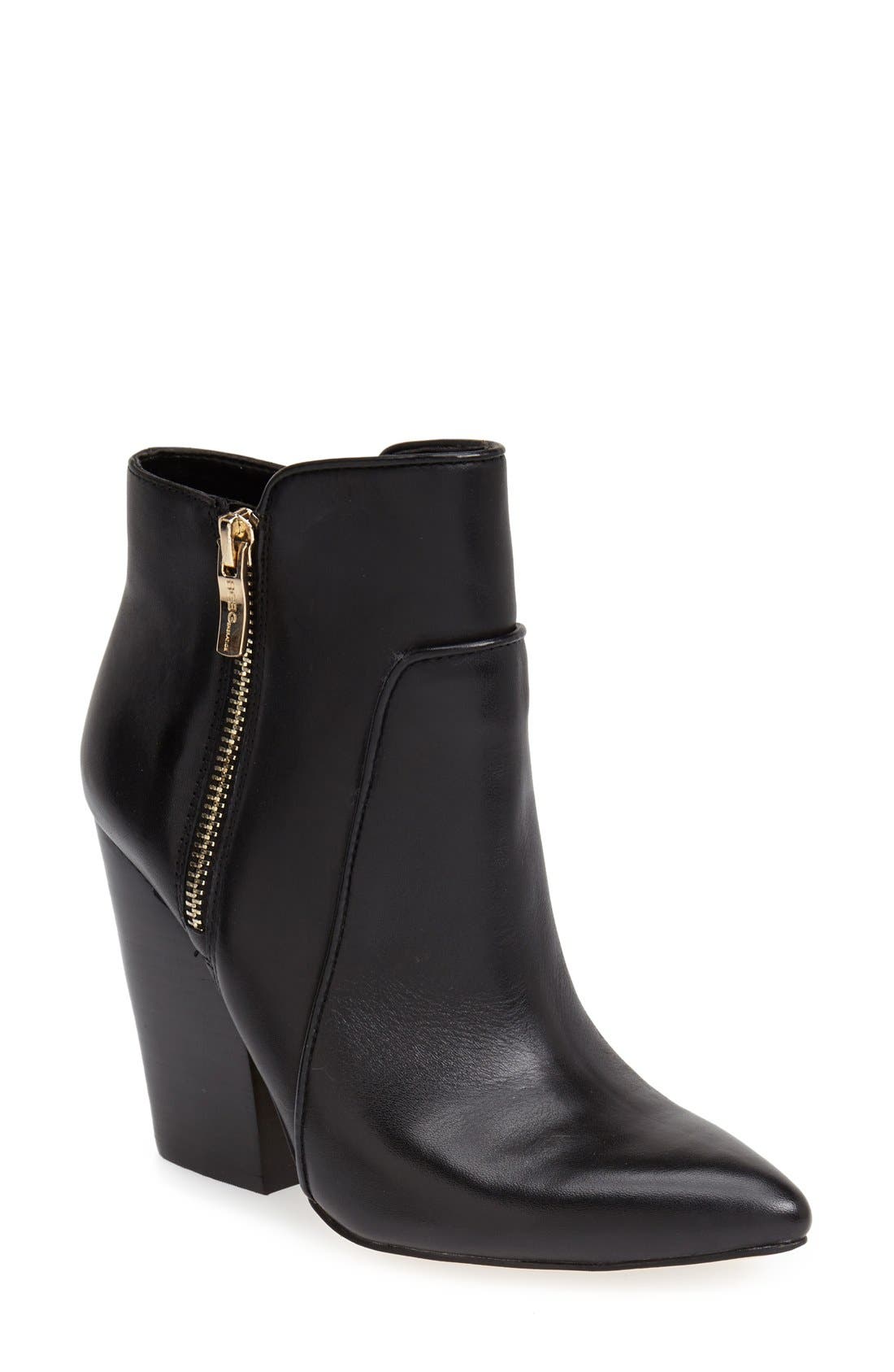'Jules' Pointy Toe Leather Bootie, Main, color, BLACK