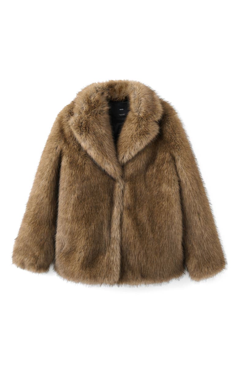 MANGO Faux Fur Coat, Alternate, color, Beige