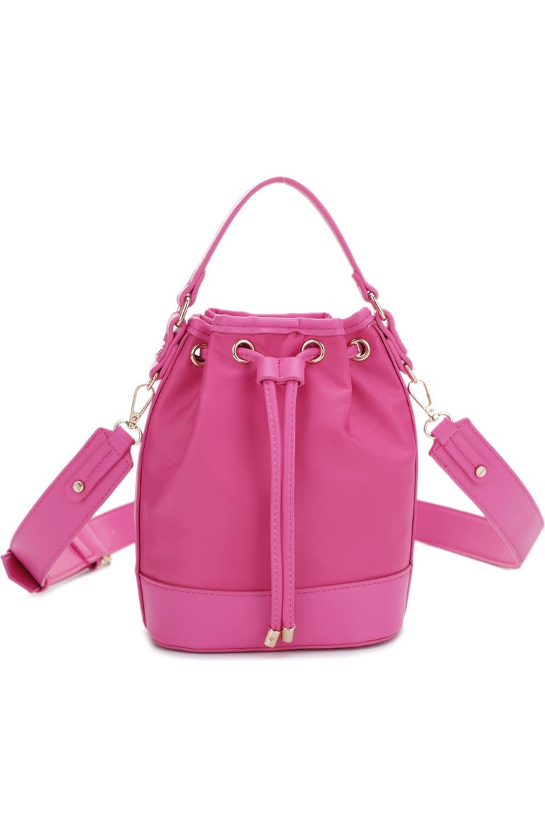 Mali + Lili Ella Nylon & Vegan Leather Bucket Bag, Main, color, Fuchsia