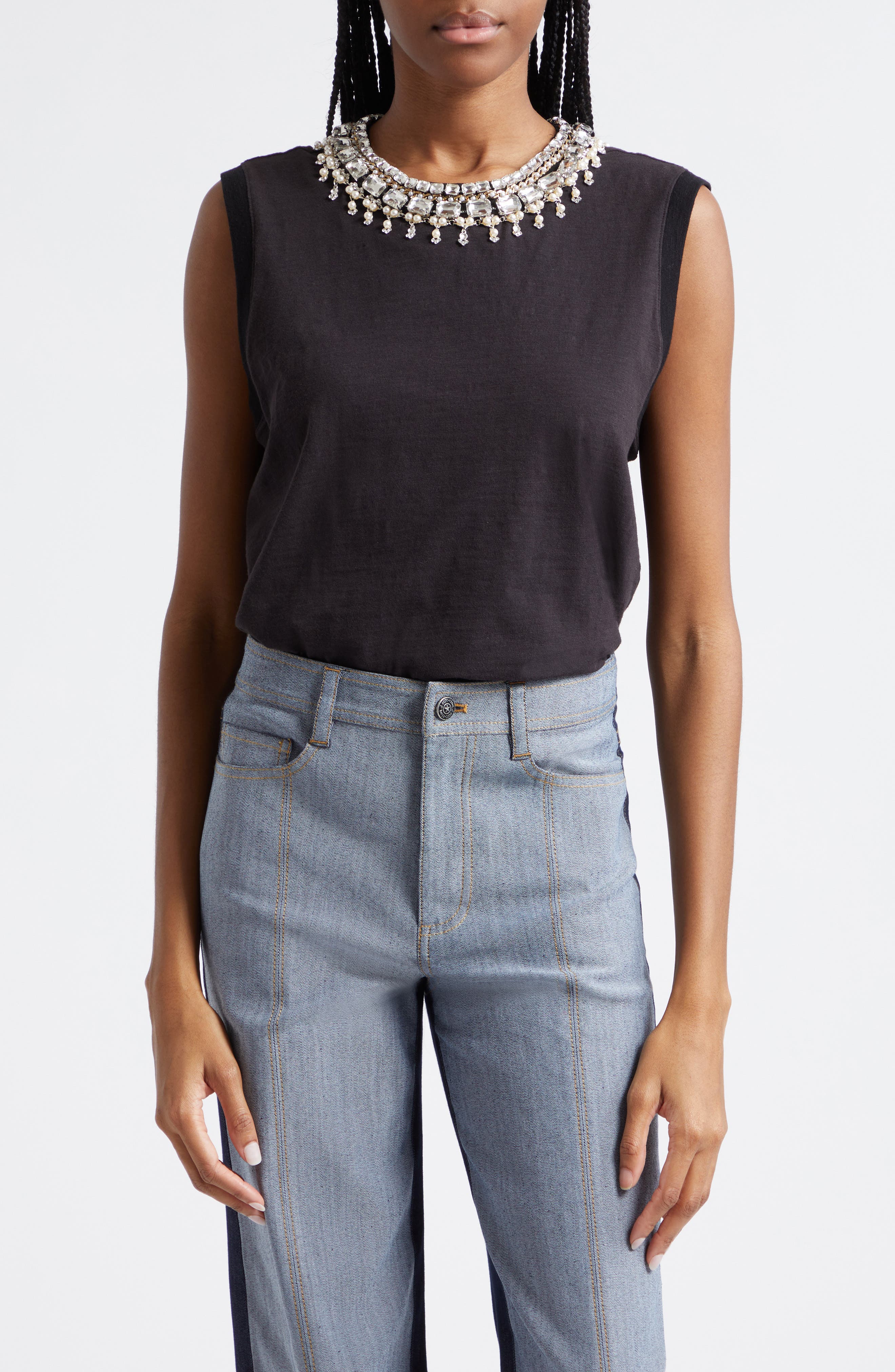 Cinq à Sept Brielle Embellished Jewel Cotton Tank