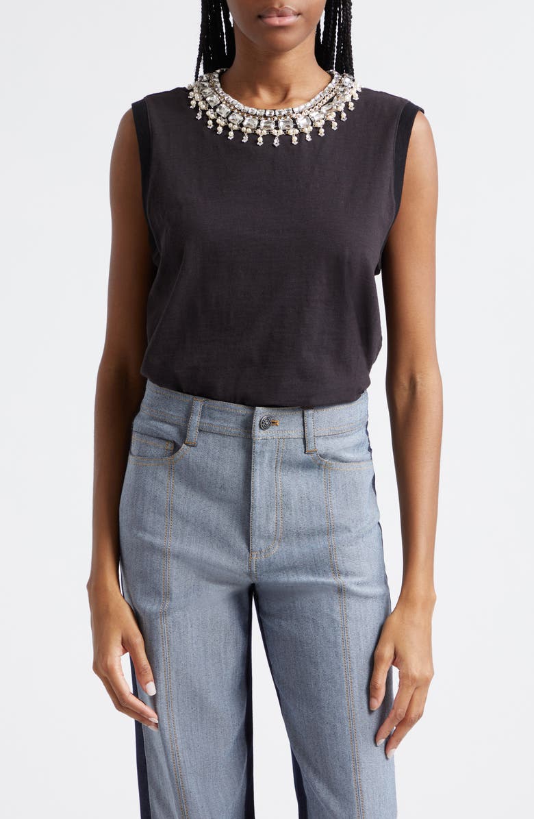 Cinq à Sept Brielle Embellished Jewel Cotton Tank, Main, color,