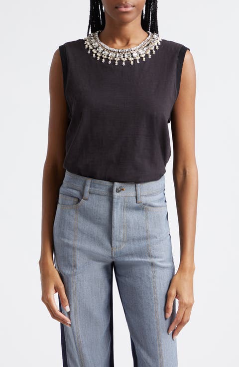 Brielle Embellished Jewel Cotton Tank
