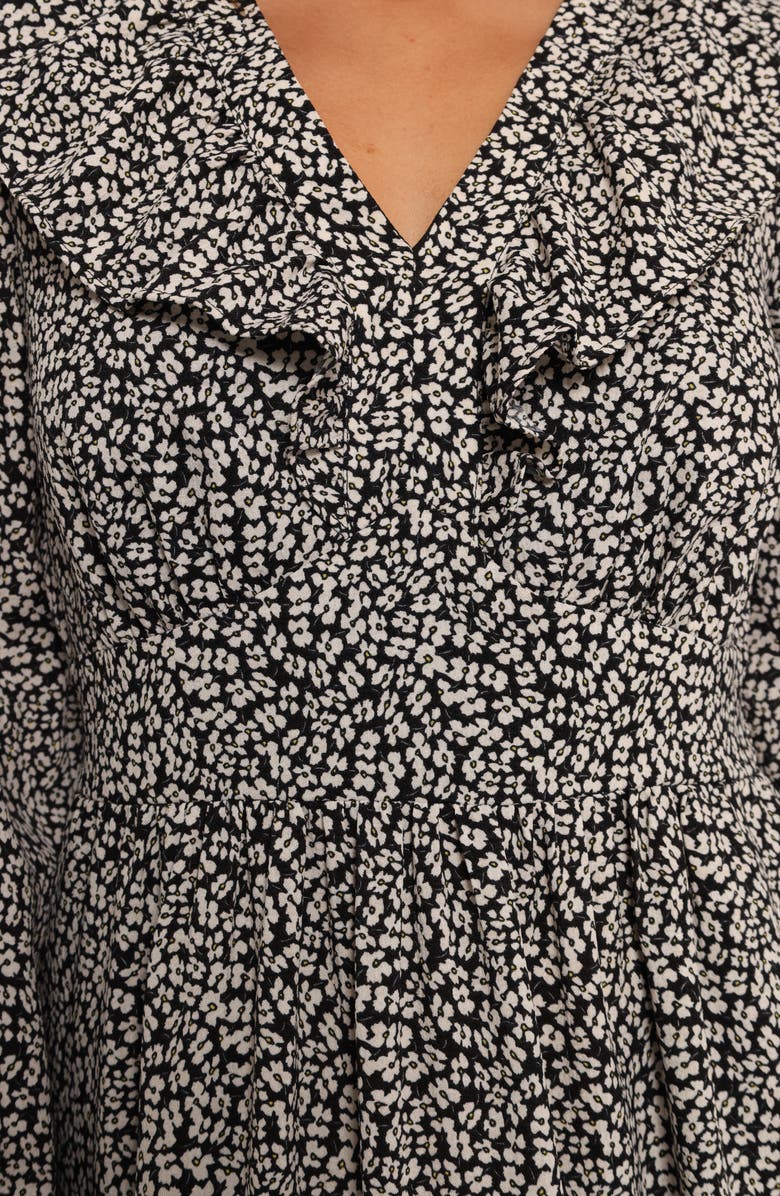 Petal & Pup Isadora Floral Print Ruffle Long Sleeve Maxi Dress, Alternate, color, Black/Ivory
