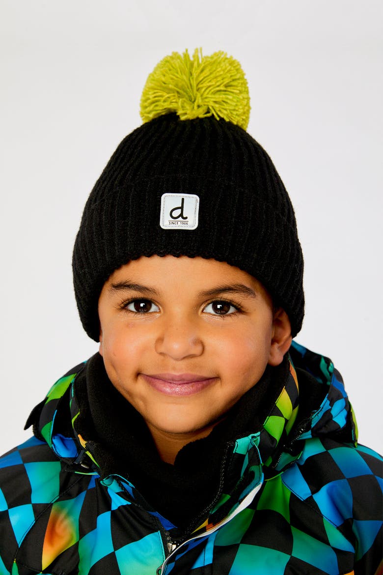 Winter Ribbed Cuff Logo Patch Knit Hat with Pompom, Alternate, color, Black and Green