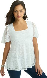 Jessica London Square Neck Lace Peplum Tunic