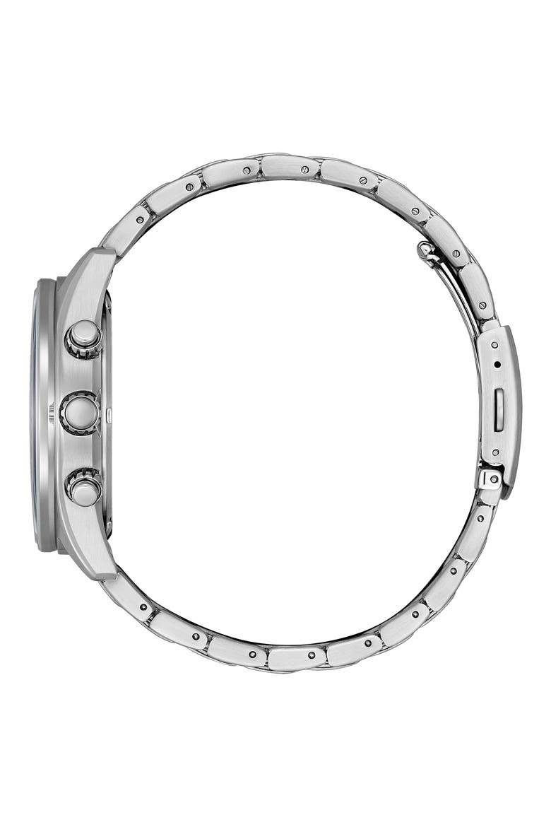 Eco Drive Chronograph Stainless Steel Bracelet Watch, 43mm, Alternate, color, SILVER