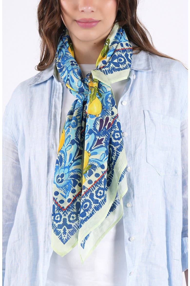 Lemon Print Cotton Scarf, Main, color, COBALT BLUE